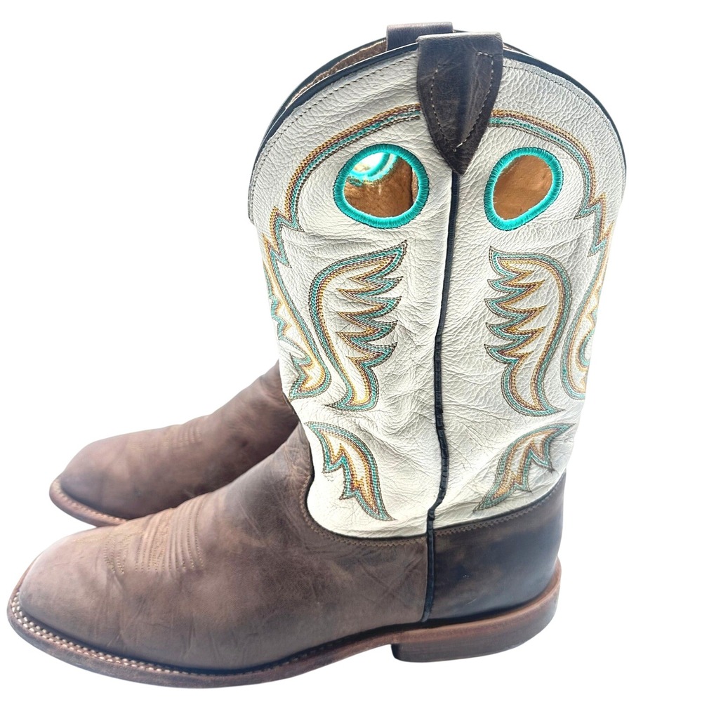 Justin Bent Rail BR 313 Men Leather Western Cowboy Boots Ivory/Brown 10EE - Picture 5 of 13